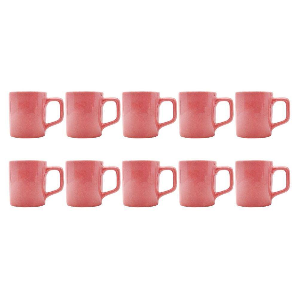 Conjunto Xícaras Café Cerâmica Rosa Vibrante 80mL - 10un