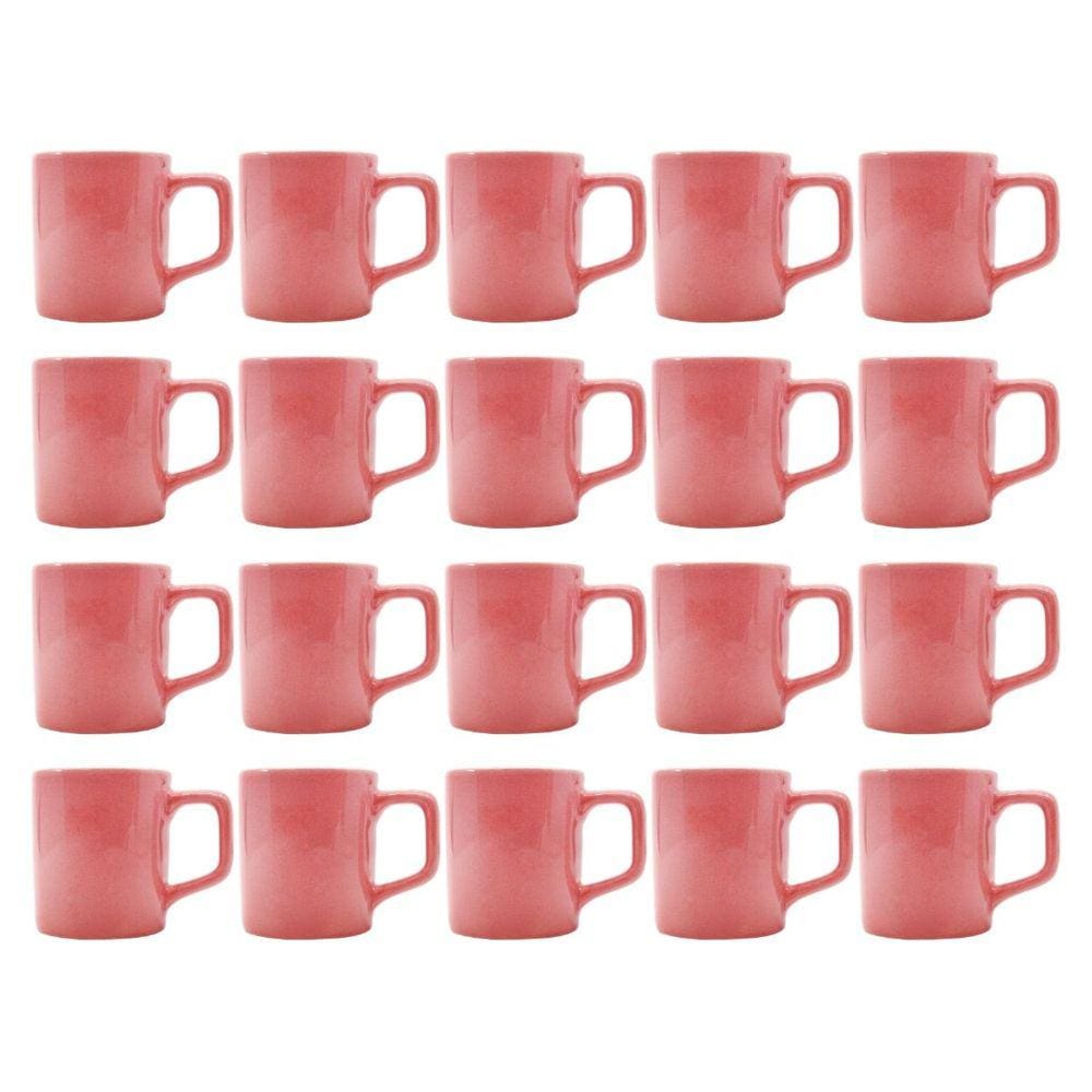 Conjunto Xícaras Café Cerâmica Rosa Vibrante 80mL - 24un