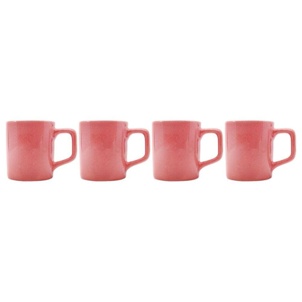 Conjunto Xícaras Café Cerâmica Rosa Vibrante 80mL - 4un