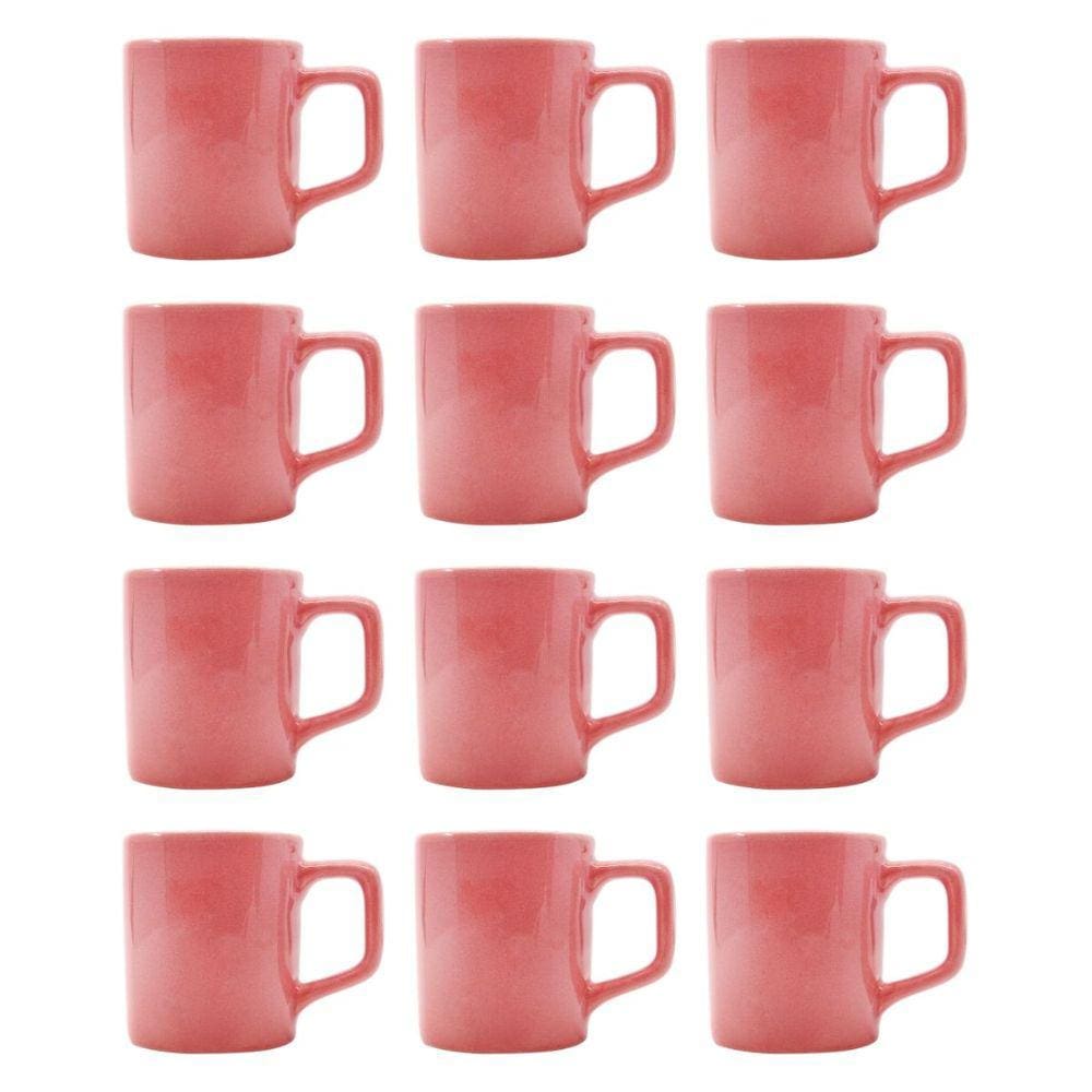 Conjunto Xícaras Café Cerâmica Rosa Vibrante 80mL - 12un
