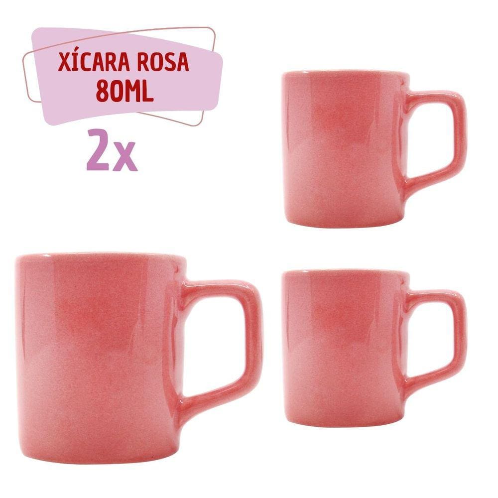 Jogo 2 Xícara Café Cerâmica Colors 80mL Rosa Vibrante