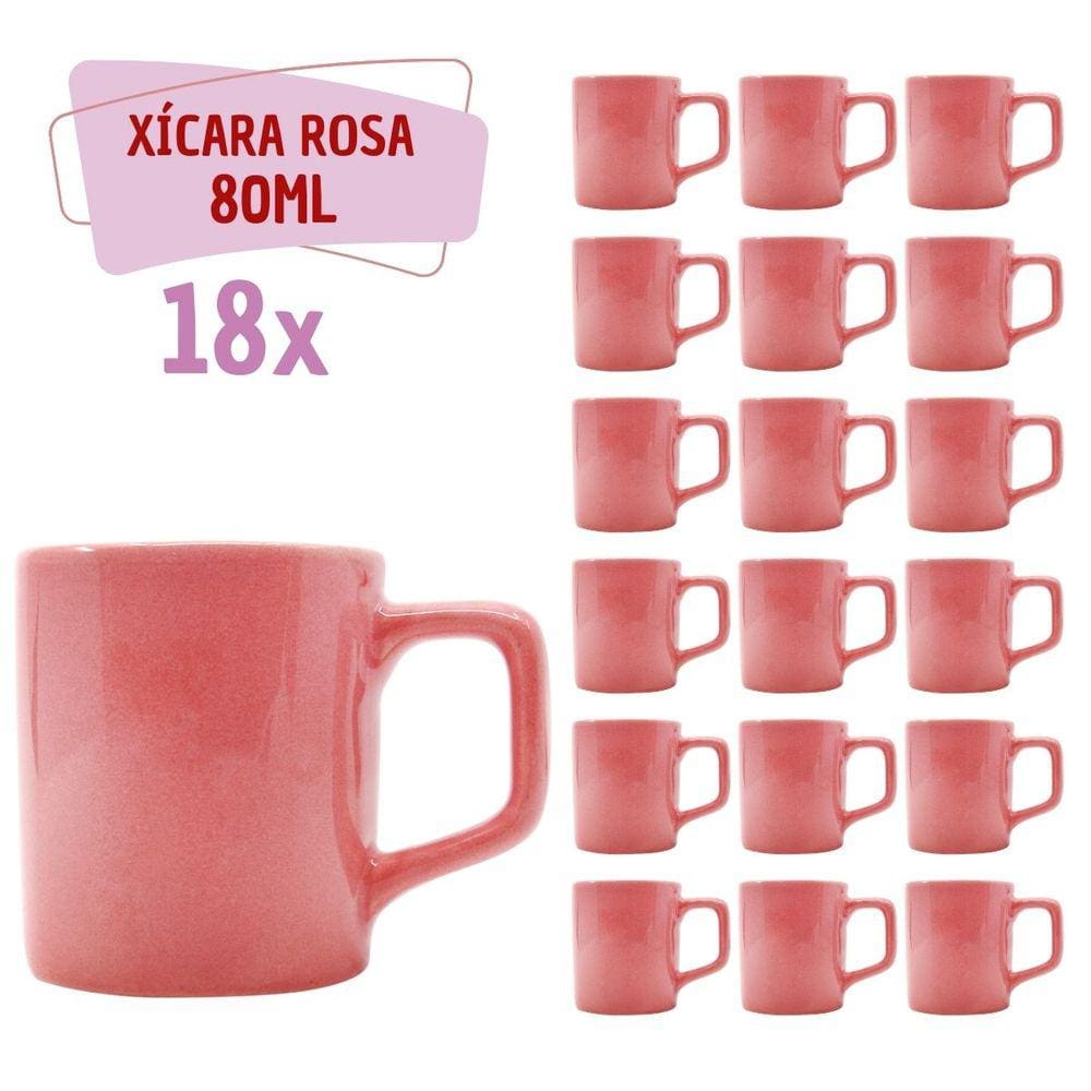 Jogo 18 Xícaras Café Cerâmica Colors 80mL Rosa Vibrante