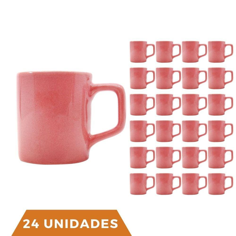 kit 24 Xícaras Café Colors Rosa 80mL Cerâmica Mesa Posta