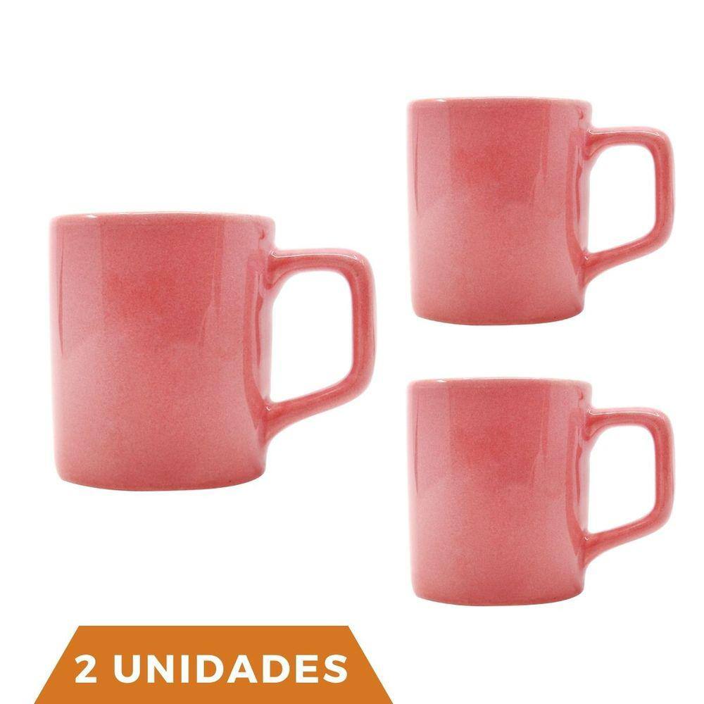 kit 2 Xícaras Café Colors Rosa 80mL Cerâmica Mesa Posta