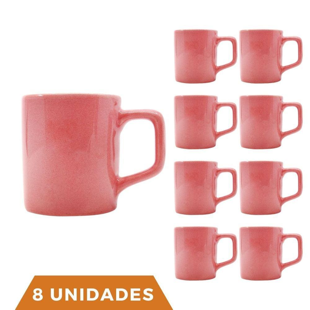 kit 8 Xícaras Café Colors Rosa 80mL Cerâmica Mesa Posta