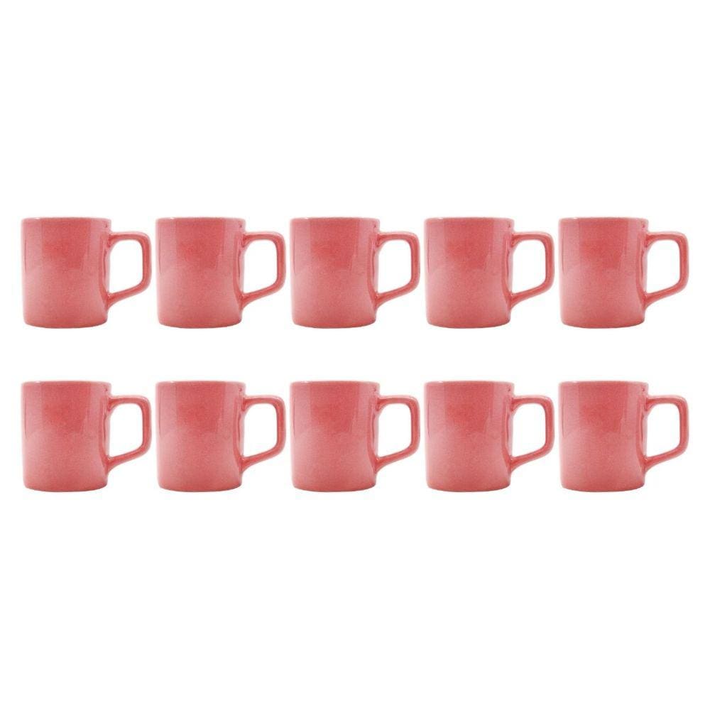 Jogo 10 Xícaras Café 80mL Cerâmica Rosa Mesa Posta