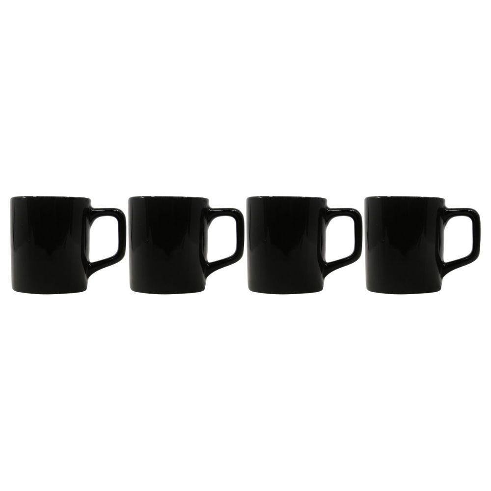 Conjunto Xícaras Café Cerâmica Preta Brilhosa 80mL - 4un