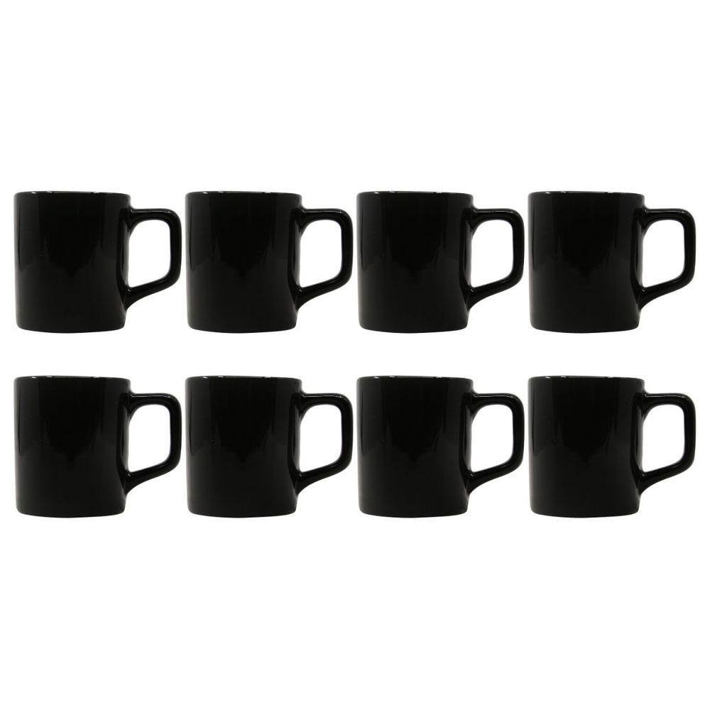Conjunto Xícaras Café Cerâmica Preta Brilhosa 80mL - 8un