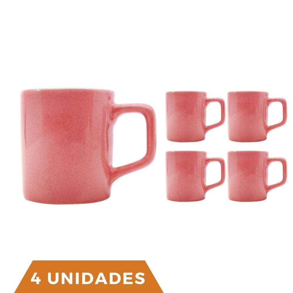 kit 4 Xícaras Café Colors Rosa 80mL Cerâmica Mesa Posta