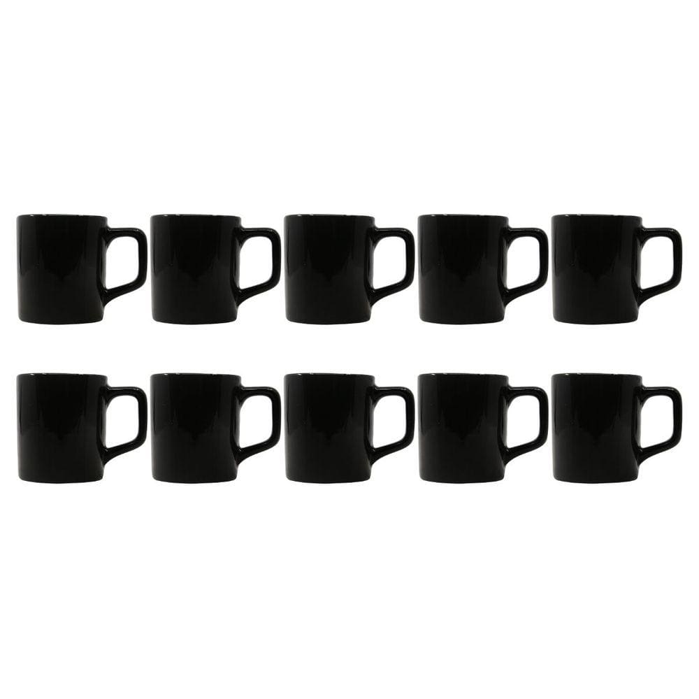 Conjunto Xícaras Café Cerâmica Preta Brilhosa 80mL - 10un