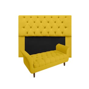 Conjunto Cabeceira Mirage Com Recamier Grécia King 195 cm Suede Amarelo - LM DECOR