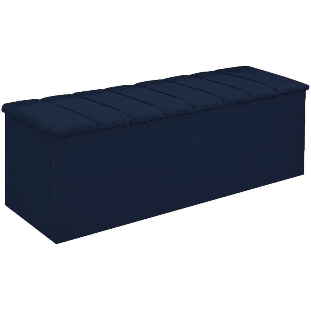 Calçadeira Baú Cancun Para Cama Box Solteiro 90 cm Suede Azul Marinho - LM DECOR