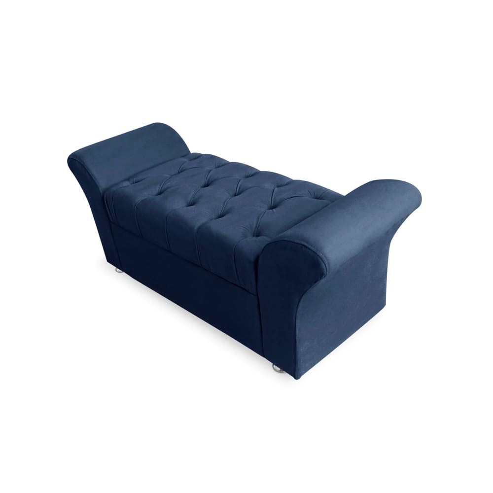 Calçadeira Baú Veneza Para Cama Queen 160 cm Suede Azul Marinho LM DECOR