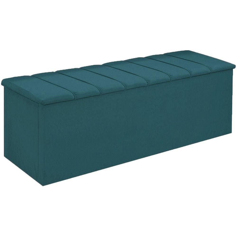 Calçadeira Baú Cancun Para Cama Box Solteiro 90 cm Suede Azul Turquesa - LM DECOR