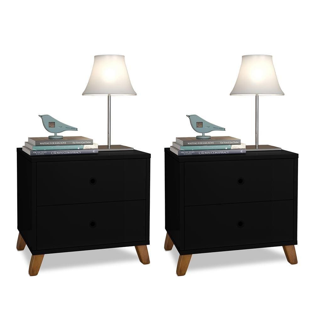 Conjunto 2 Mesas De Cabeceiras 2 Gavetas Preto