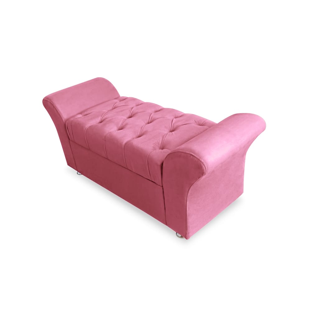Calçadeira Baú Veneza Para Cama King 195 cm Suede Rosa Barbie LM DECOR