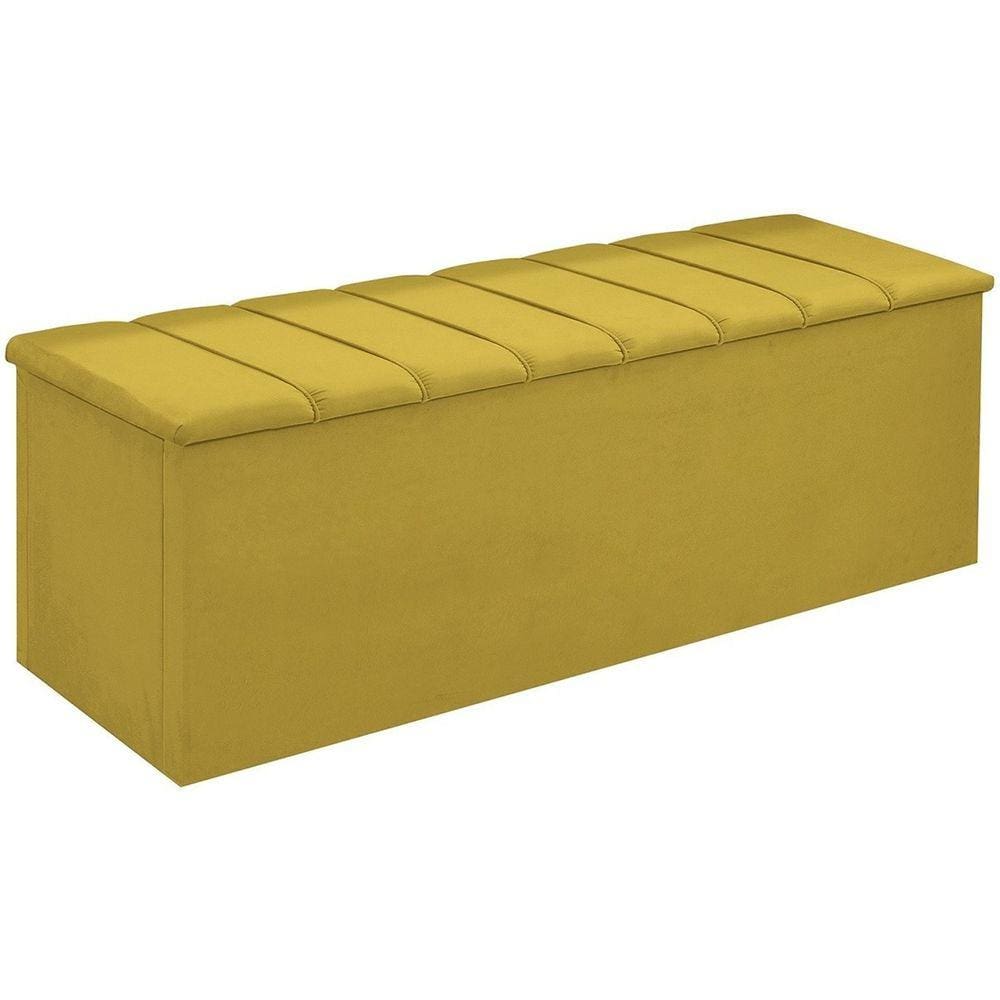 Calçadeira Baú Cancun Para Cama Box Solteiro 90 cm Suede Amarelo - LM DECOR