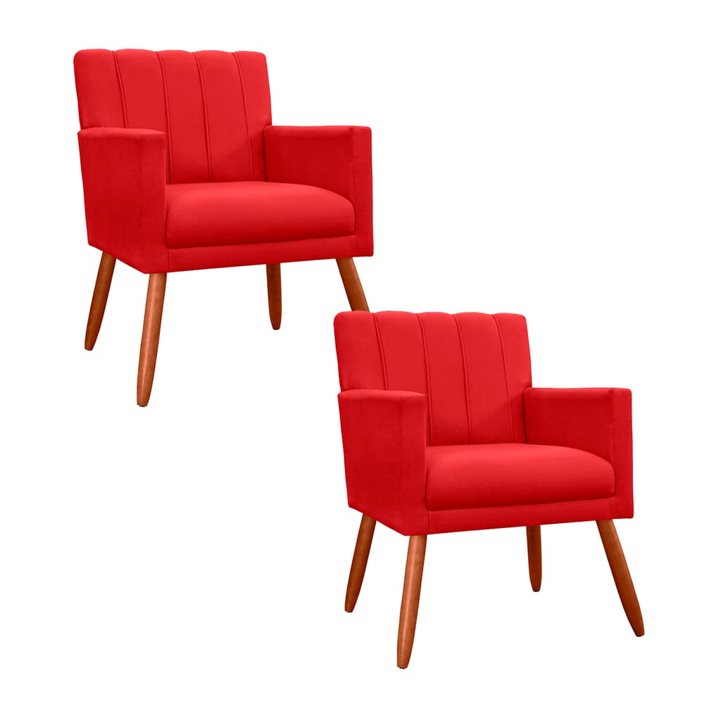 Jogo 2 Poltronas Decorativa Para Sala de Sala de Estar Cecília Corano Vermelho - LM DECOR