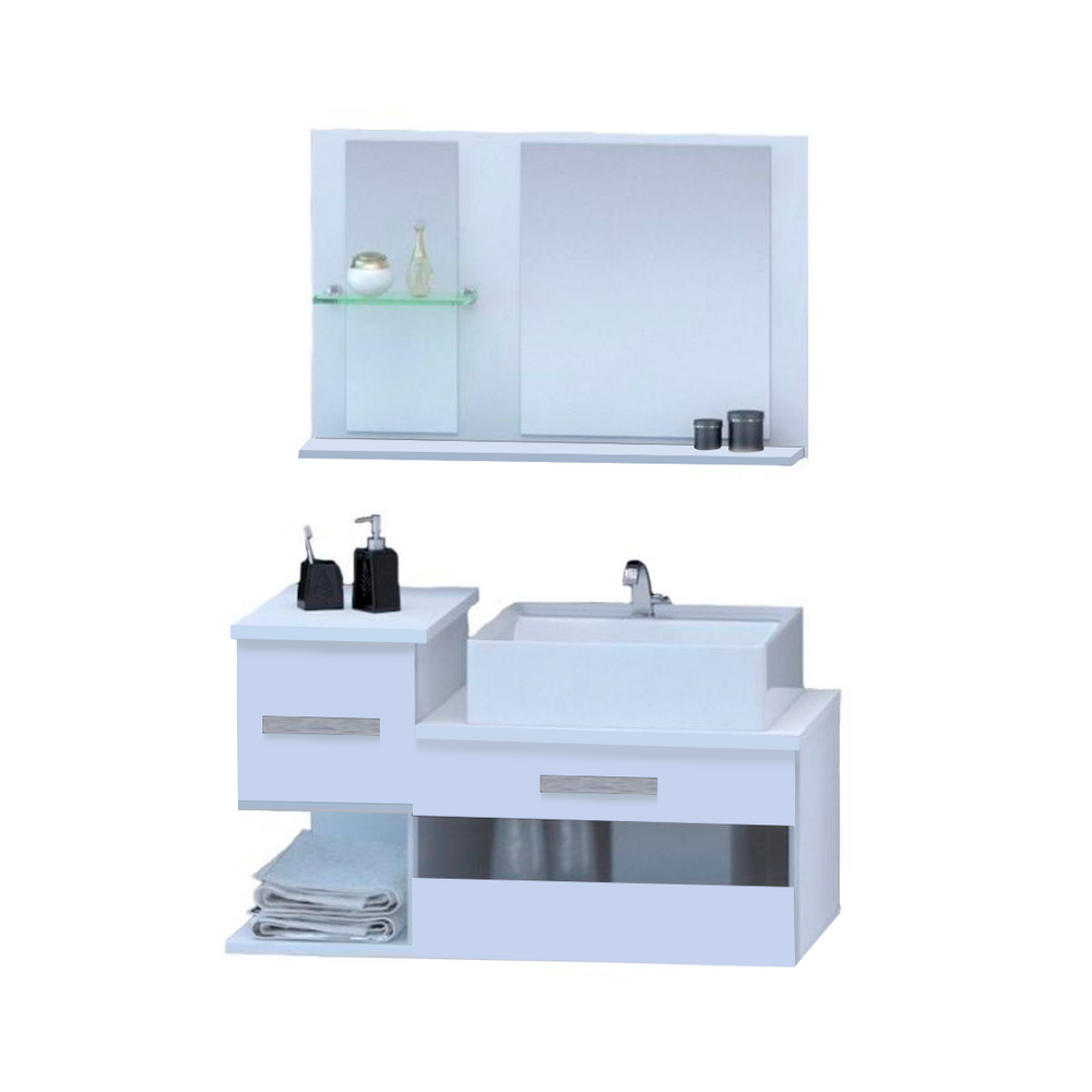 Gabinete Arm Banheiro Troia Branco 1 Porta e 1 Gaveta Cuba