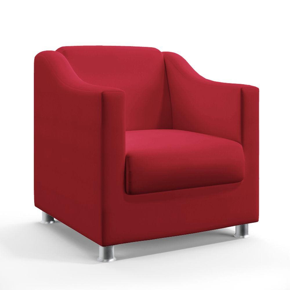 Kit Poltrona Decorativa Estofada para Sala de Estar Alya e Puff Izar Sued Vermelho Aradecor