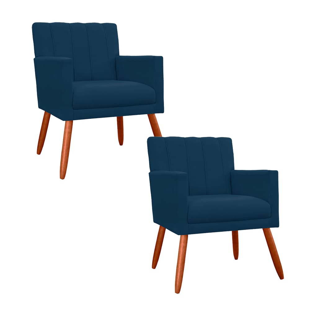 Jogo 2 Poltronas Decorativa Para Sala de Sala de Estar Cecília Suede Azul Marinho - LM DECOR