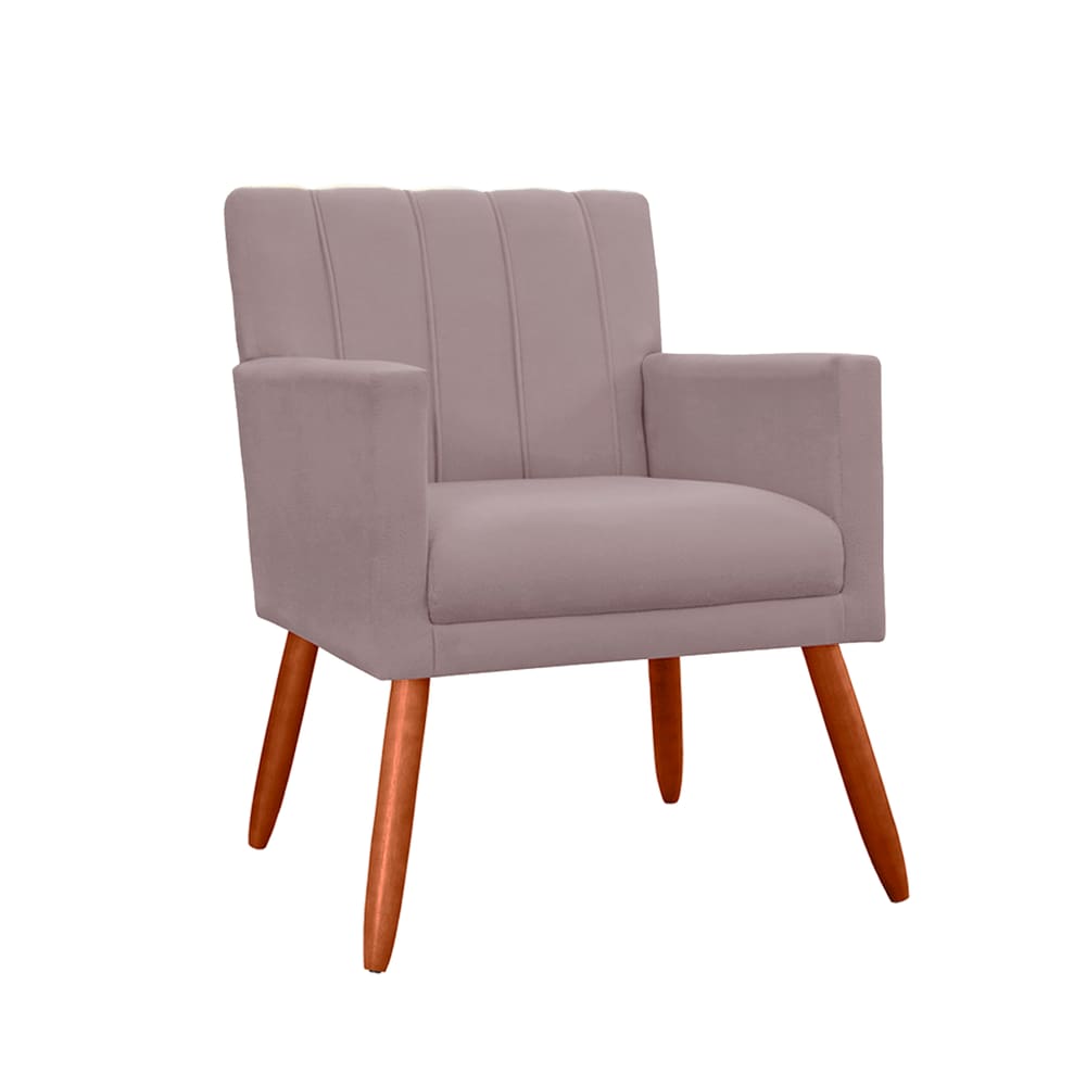Poltrona Cadeira Estofada Para Hall de Entrada Cecília Suede Rosê - LM DECOR
