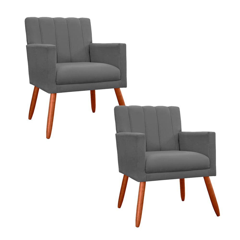 Jogo 2 Poltronas Decorativa Para Sala de Sala de Estar Cecília Suede Cinza - LM DECOR