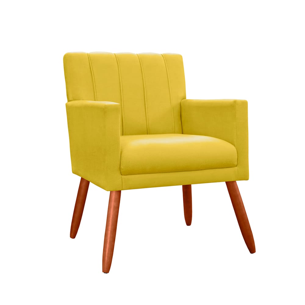 Poltrona Cadeira Estofada Para Hall de Entrada Cecília Suede Amarelo - LM DECOR
