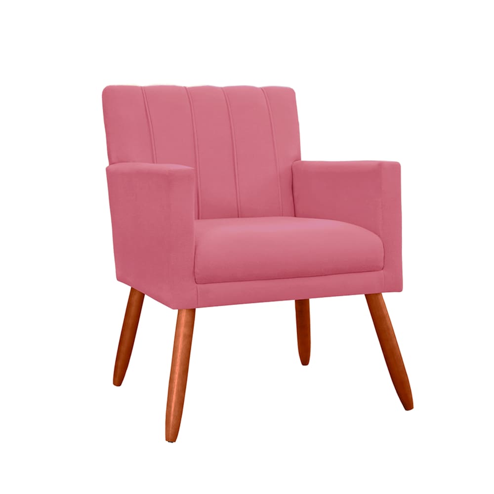 Poltrona Cadeira Estofada Para Hall de Entrada Cecília Suede Rosa - LM DECOR