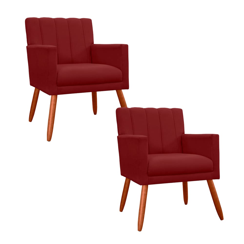 Jogo 2 Poltronas Decorativa Para Sala de Sala de Estar Cecília Suede Vermelho Bordo - LM DECOR