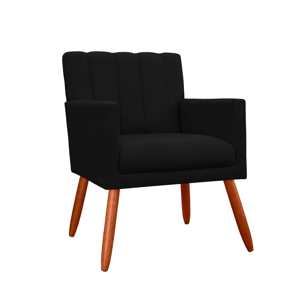 Poltrona Cadeira Estofada Para Hall de Entrada Cecília Suede Preto - LM DECOR