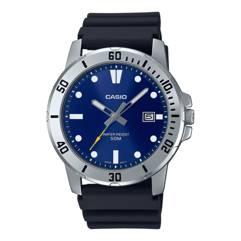 Relógio CASIO masculino preto azul borracha MTP-VD01-2EVUDF