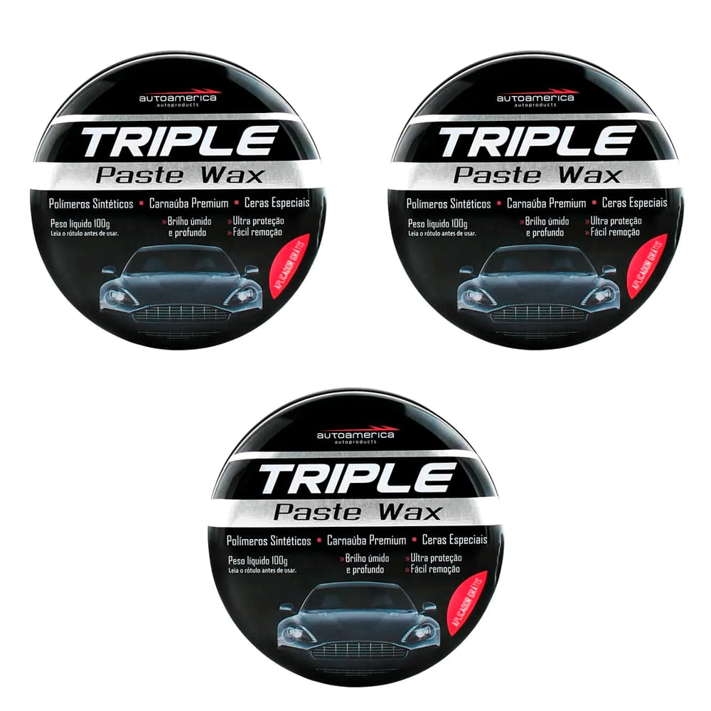 Kit 3 Cera 3 em 1 Triple Paste Wax 100gr Autoamerica