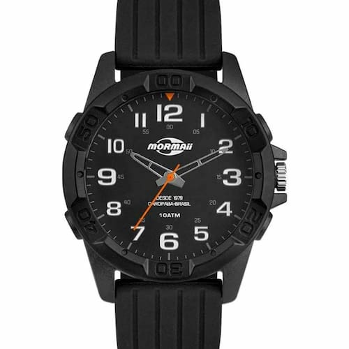 imagem-Relogio Mormaii masculino preto com numeros pulseira de borracha MOPC21JAS/8L