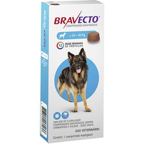Bravecto para Cães de 20 a 40 Kg - 1000 mg Menor preço em Bravecto para Cães de 20 a 40 Kg - 1000 mg