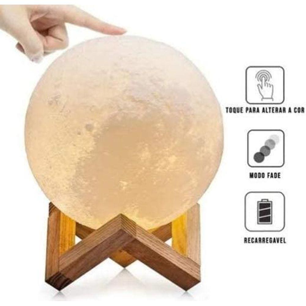 Luminária Lua Cheia 3D Abajur Touch 15Cm Cores Touch Lua