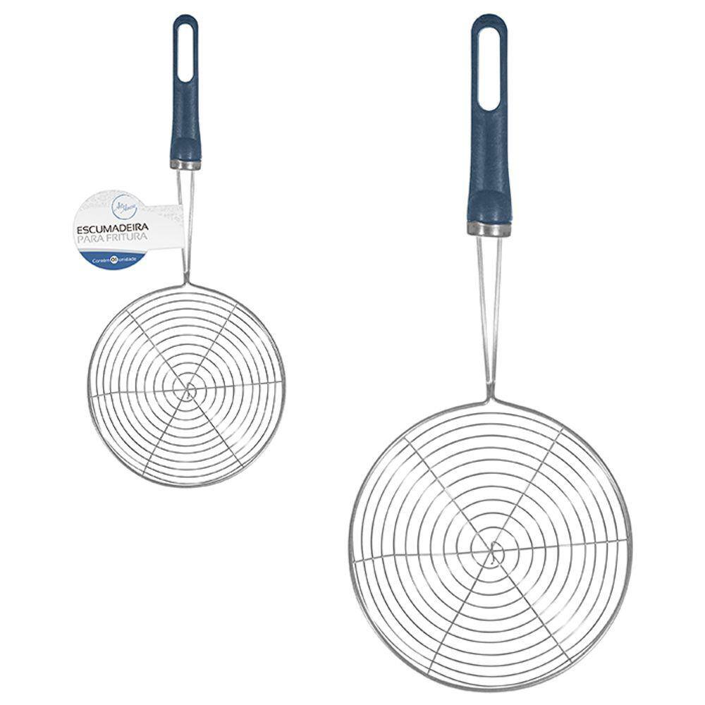 Escumadeira Peneira para Fritura - Batata Pastel Cesto Grande - Inox Cabo Plastico 18,5 cm - PANAMI