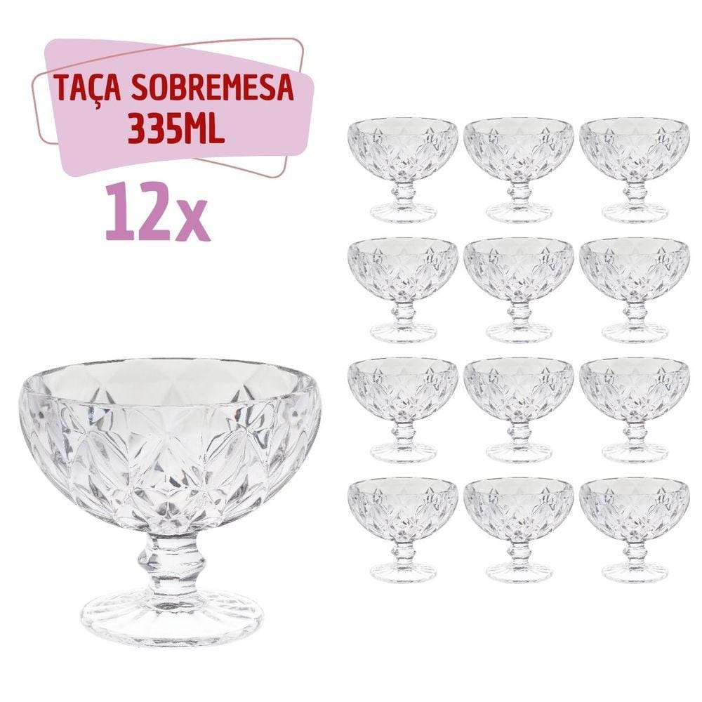 Kit 12 Taças Sobremesa 335mL Diamante Transparente Elegante