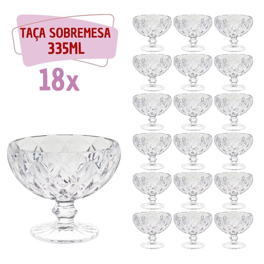 Kit 18 Taças Sobremesa 335mL Diamante Transparente Elegante