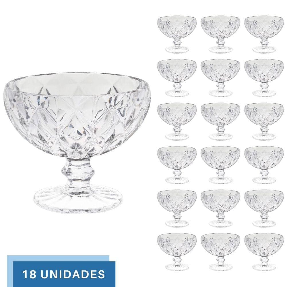 Kit 18 Taças de Sobremesa Diamante Transparente 335mL