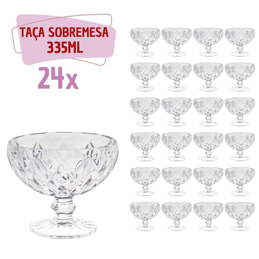 Kit 24 Taças Sobremesa 335mL Diamante Transparente Elegante