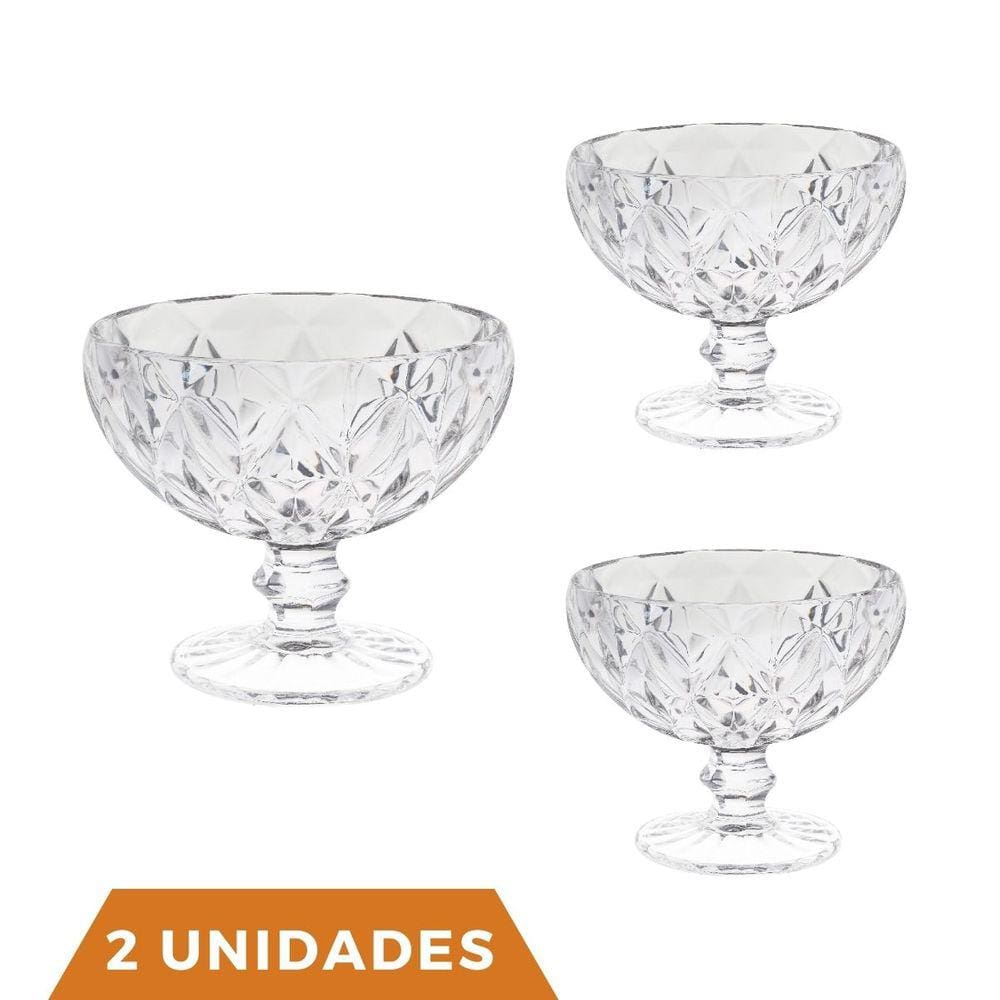 Kit 2 Taças Sobremesa Elegante Diamante 335mL Transparente