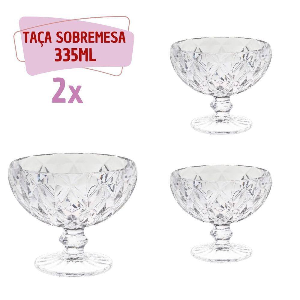 Kit 2 Taças Sobremesa 335mL Diamante Transparente Elegante