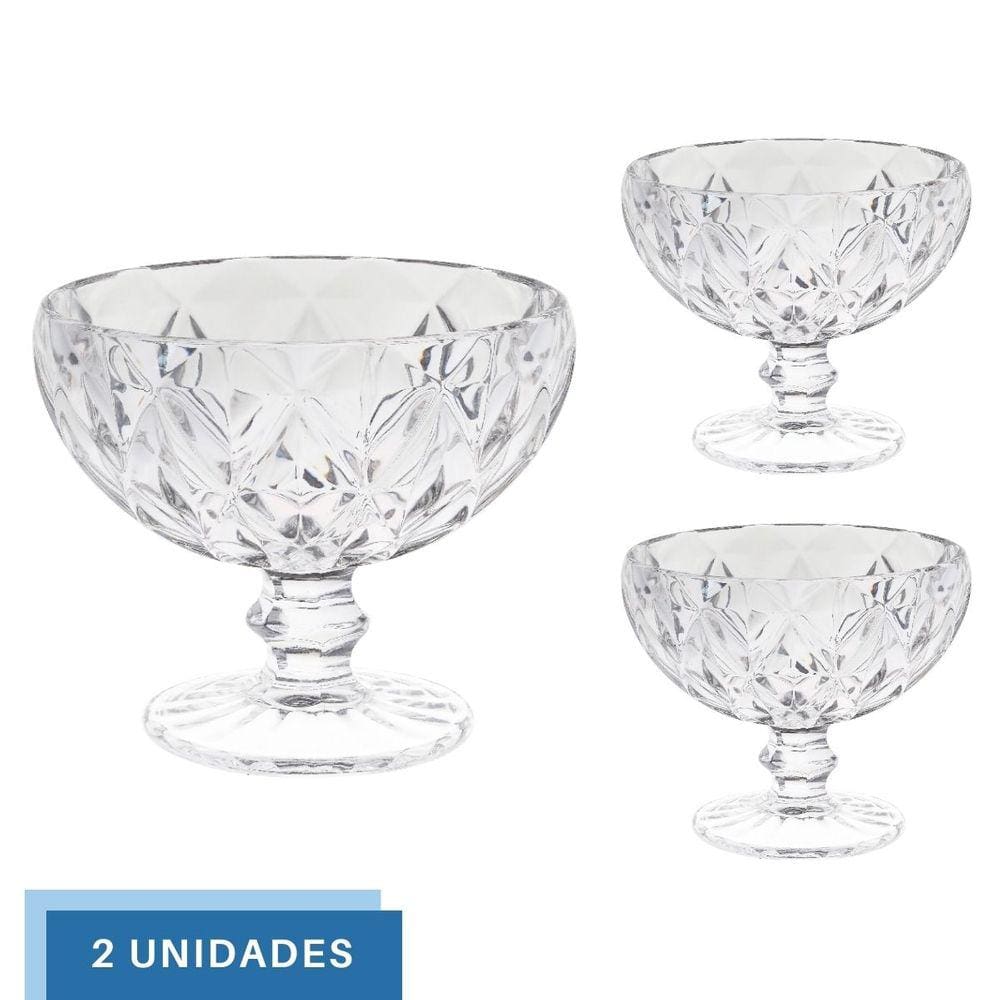 Kit 2 Taças de Sobremesa Diamante Transparente 335mL