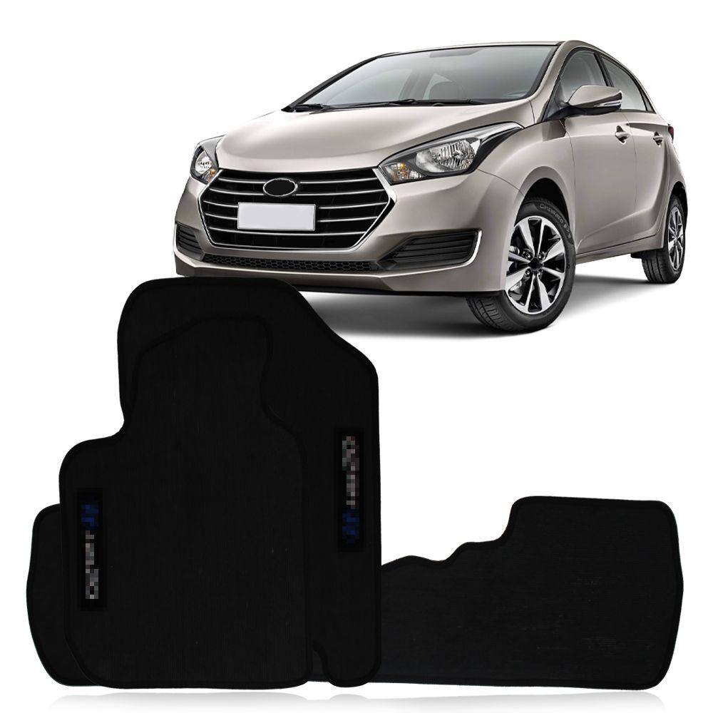 Jogo Tapete Automotivo HB20 Hatch 2012 2013 2014 2015 2016 2017 2018 2019 Borracha PVC 3 Peças Preto Bordado