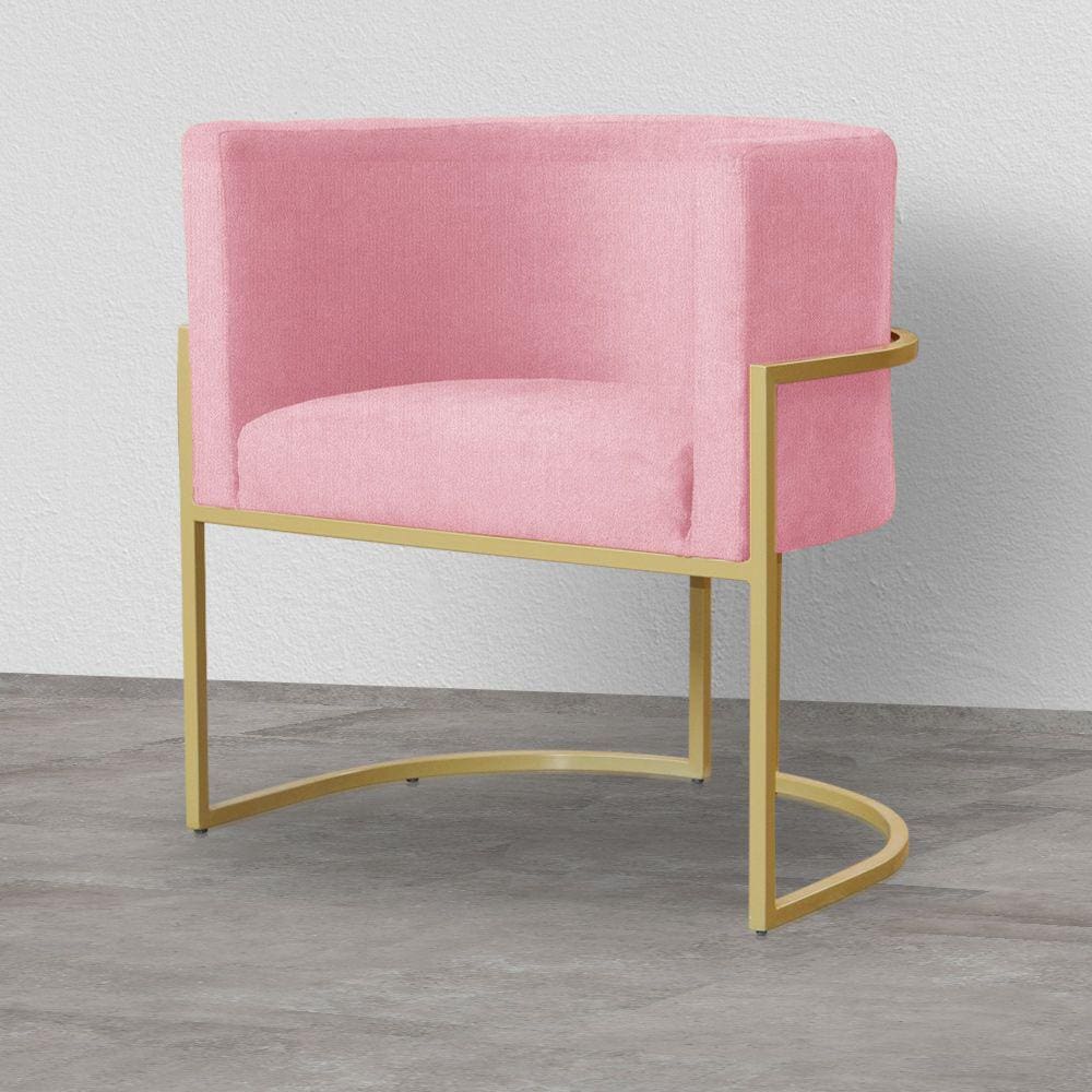 Poltrona Decorativa Estofada Base de Ferro Sala Luana Suede Rosa Barbie - LM DECOR