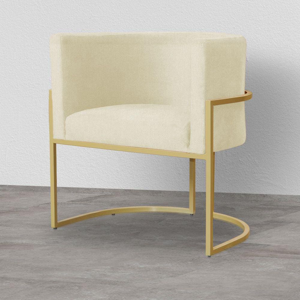 Poltrona Decorativa Estofada Base de Ferro Sala Luana Suede Marfim - LM DECOR