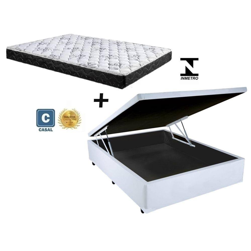 Cama Box Baú Casal Sono Sintético Branco + Colchão Casal Sono Espuma D23 Com EPS 14x138x188