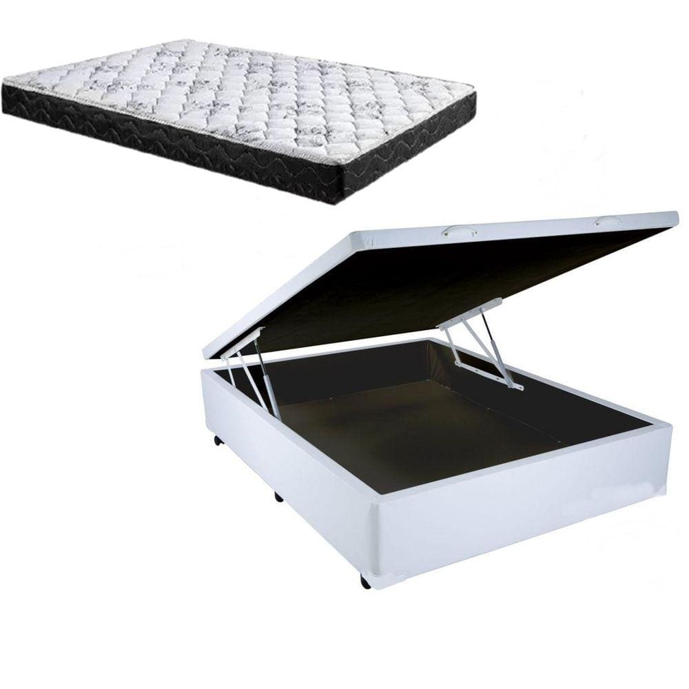 Cama Box Baú Casal Dreams Sintético Branco + Colchão Casal Dreams Espuma D33 Com EPS 28x138x188