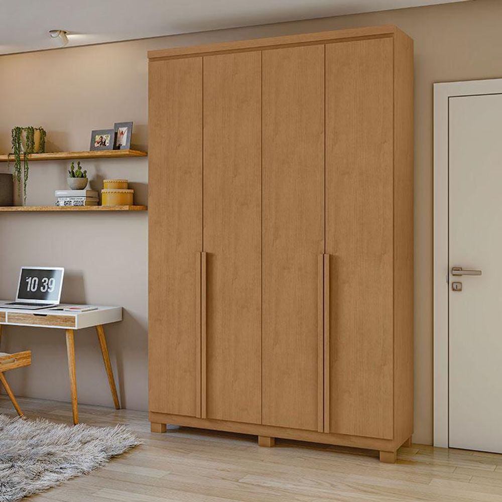Guarda Roupa Solteiro Ambiente Alonzo 4 Portas Amêndoa Clean com Pés - Lopas